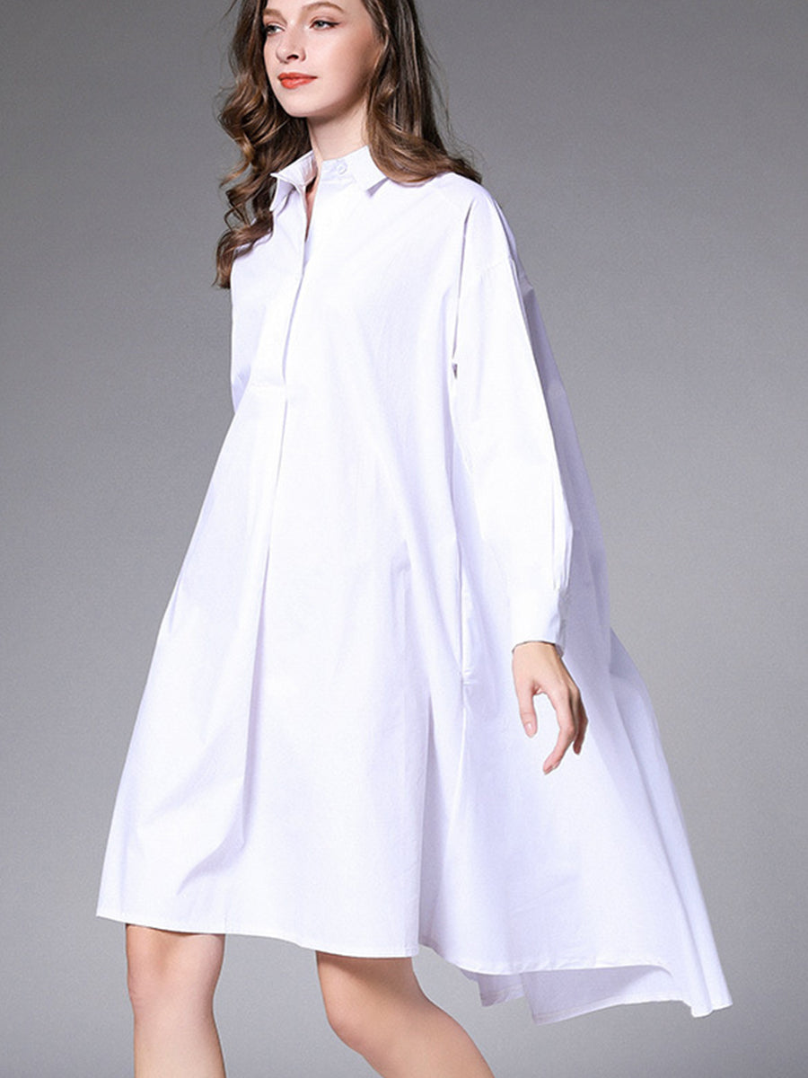 Plus Mini Dresses - Size Curve Dresses Plus Size Loose Lapel Collar Long Sleeve Mini Dress - MsDressly