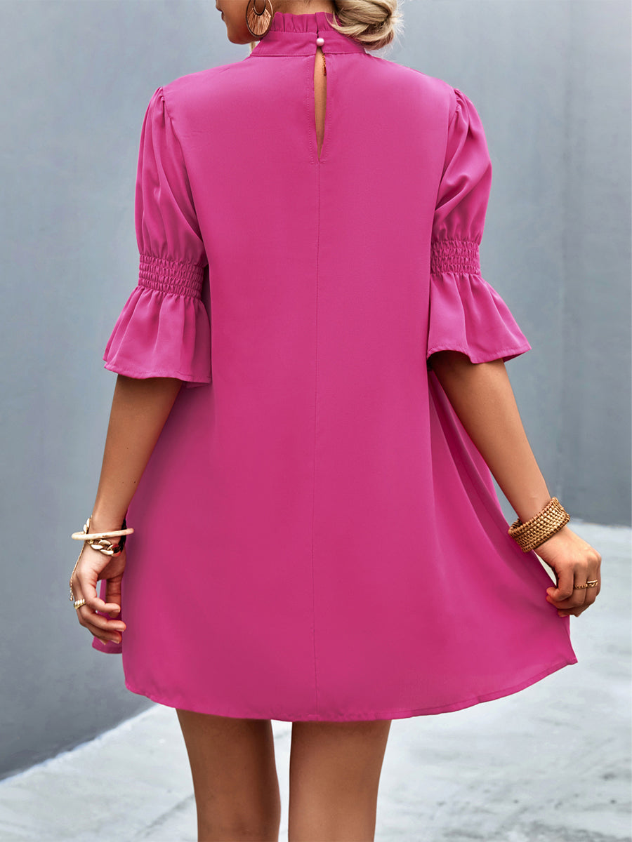Mini Dresses - Loose Casual Solid Color  With Stand Collar Stylish Mini Dress - MsDressly