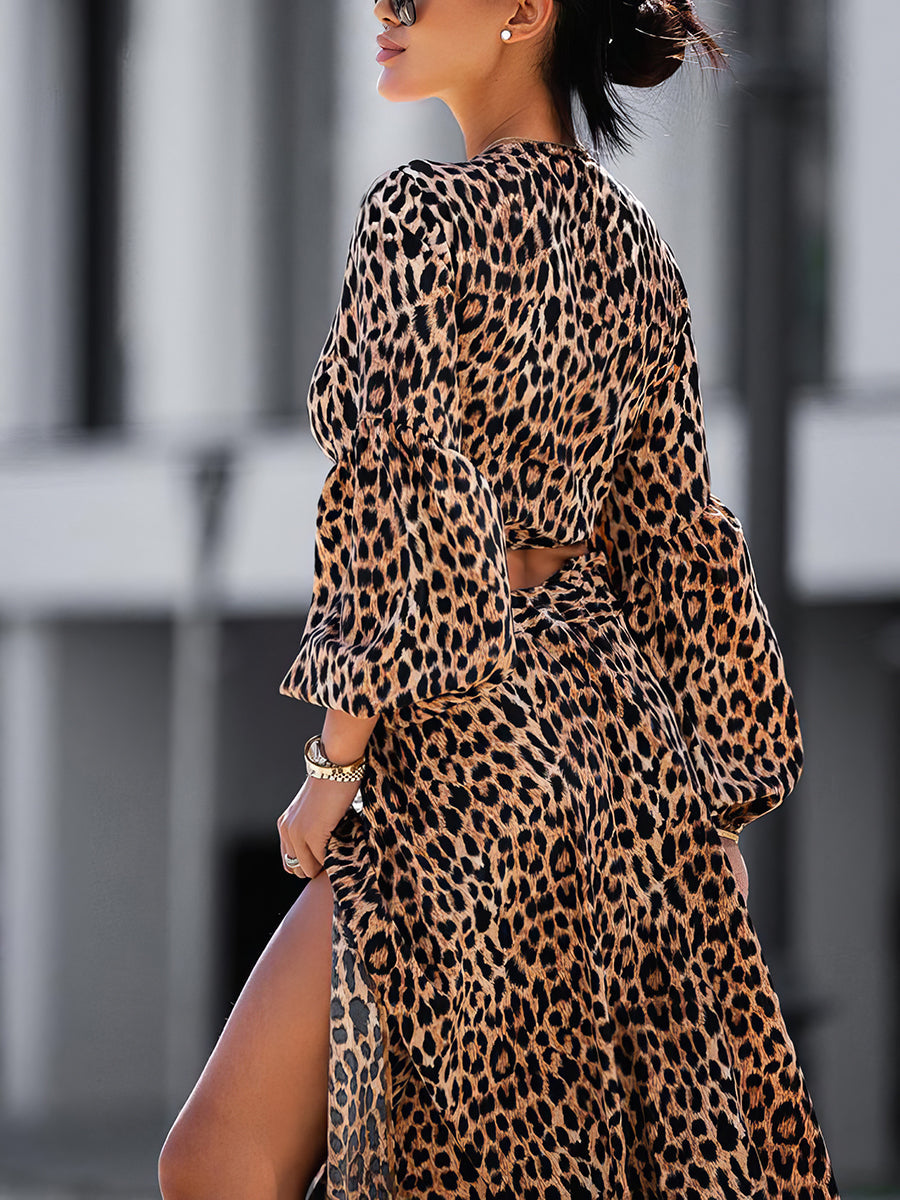 Maxi Dresses - Fashion Print Long Sleeve V Neck Sexy Maxi Dress - MsDressly