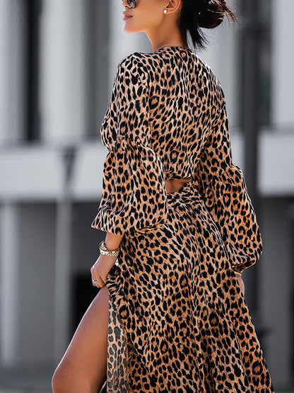 Maxi Dresses - Fashion Print Long Sleeve V Neck Sexy Maxi Dress - MsDressly