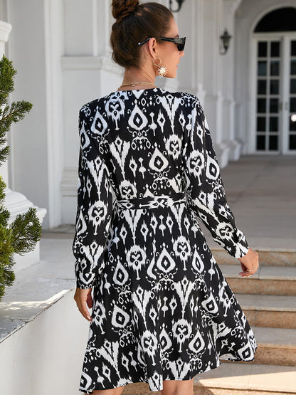 Mini Dresses - Sexy Buttons Printed Long Sleeved Mini Dress - MsDressly