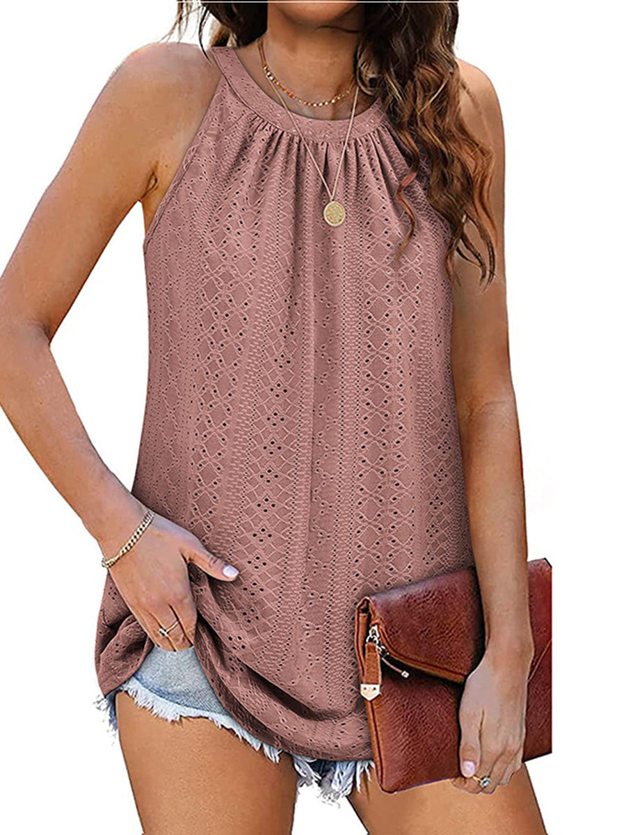 Tank Tops - Tops Loose Round Neck Pleated Sleeveless Tank Top - MsDressly