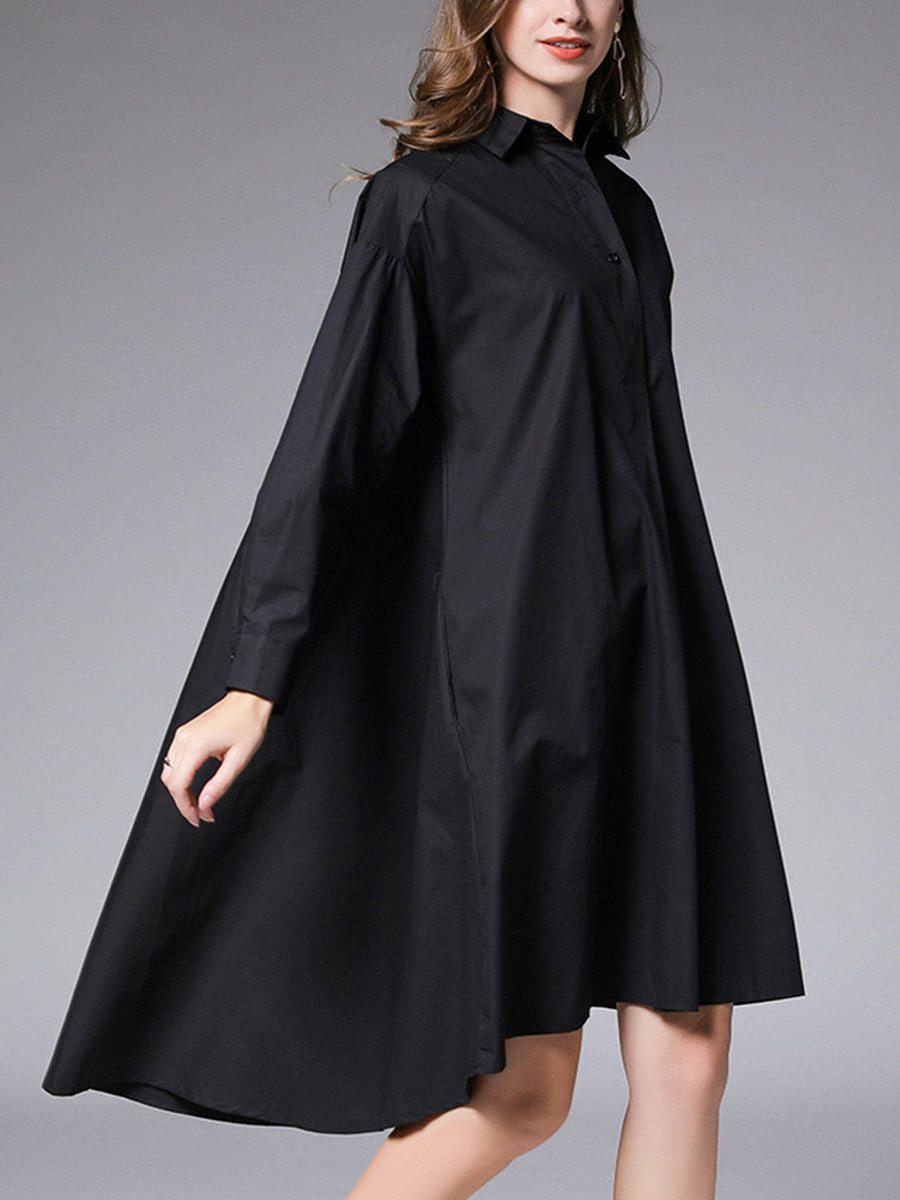 Plus Mini Dresses - Size Curve Dresses Plus Size Loose Lapel Collar Long Sleeve Mini Dress - MsDressly