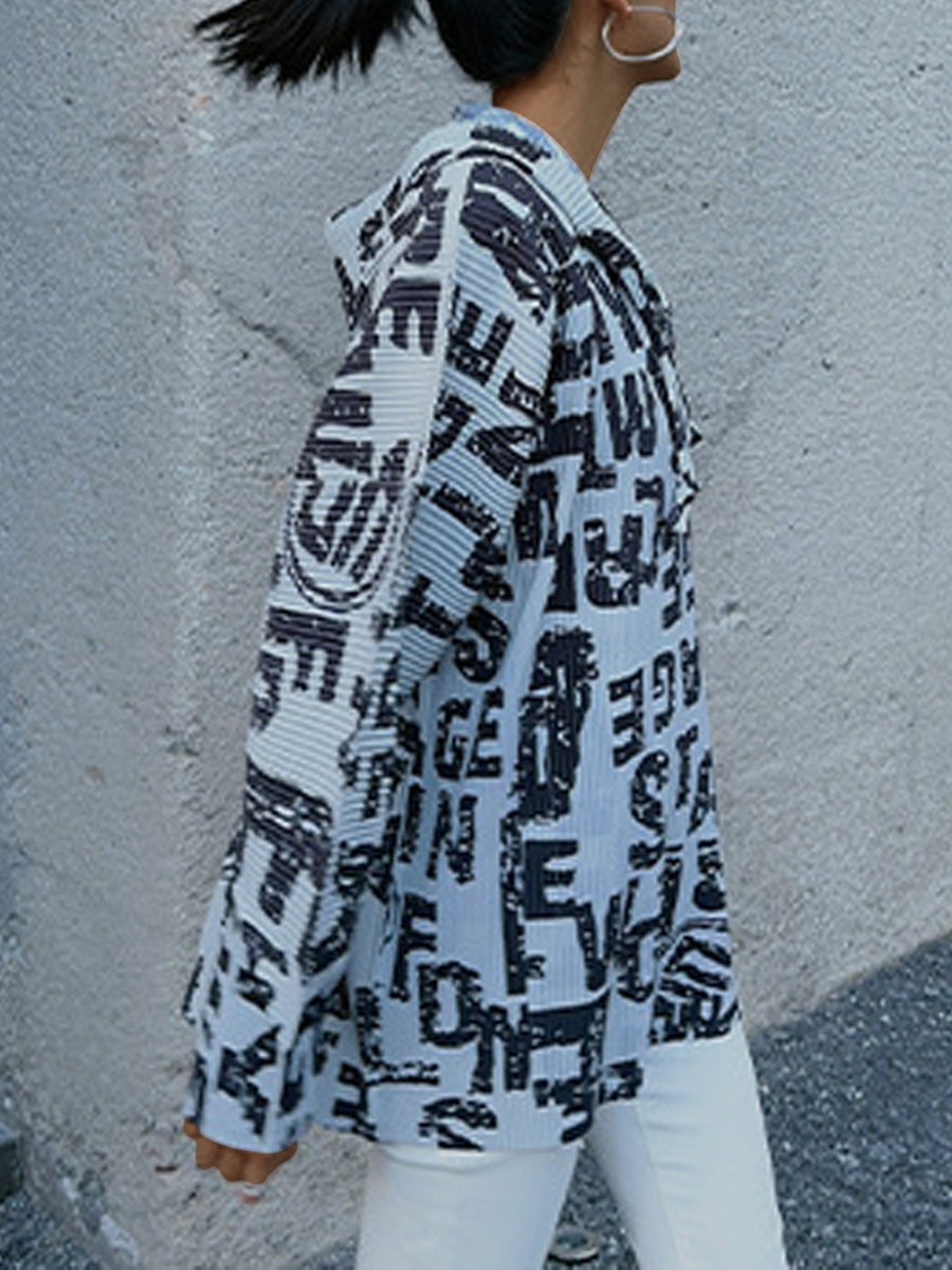 Hoodies - Trendy Pleated Print All Match Long Sleeved V Neck Hoodie - MsDressly