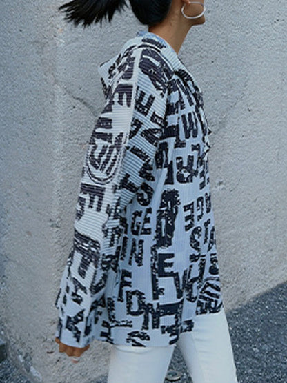 Hoodies - Trendy Pleated Print All Match Long Sleeved V Neck Hoodie - MsDressly
