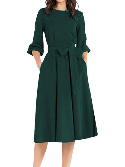 Midi Dresses - Elegant Work Sheath Long Sleeve Midi Dress - MsDressly