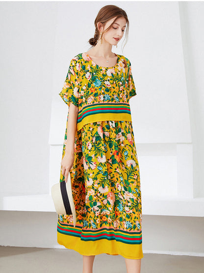 Plus Midi Dresses - Size Curve Dresses Printed Temperament Slim Midi Dress - MsDressly