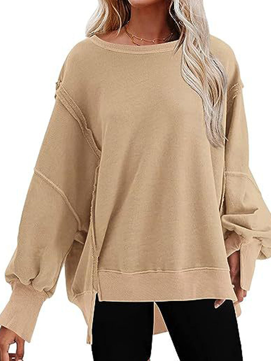Hoodies - Oversized Crewneck Pullover Workout Long Sleeve Hoodie - MsDressly