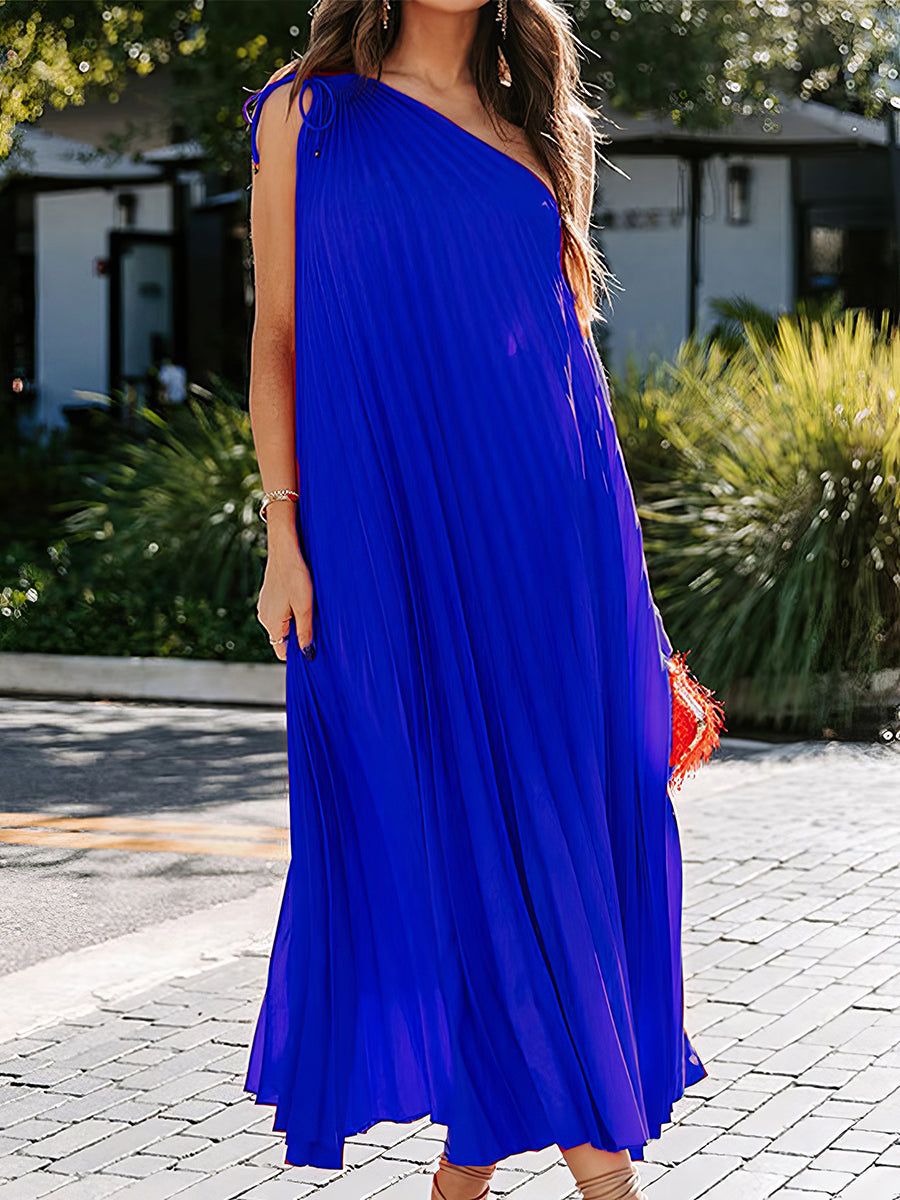 Midi Dresses - One Shoulder Temperament Commuting Irregular Midi Dress - MsDressly