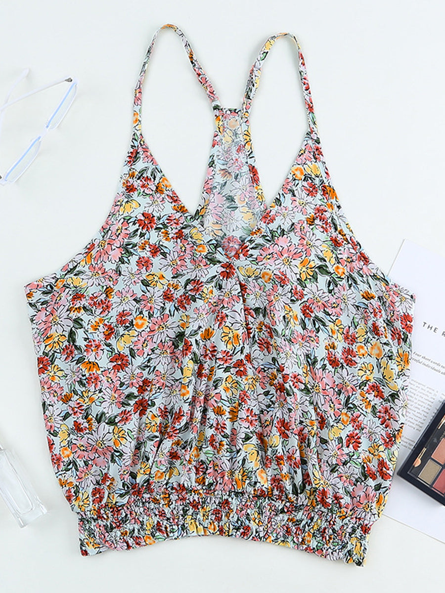 Tank Tops - Floral Surplice Neck Tank Top - MsDressly