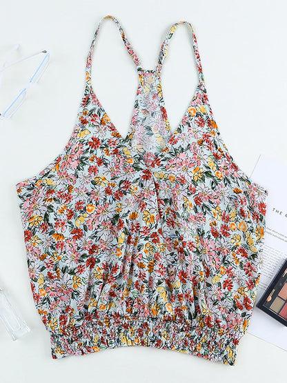 Tank Tops - Floral Surplice Neck Tank Top - MsDressly