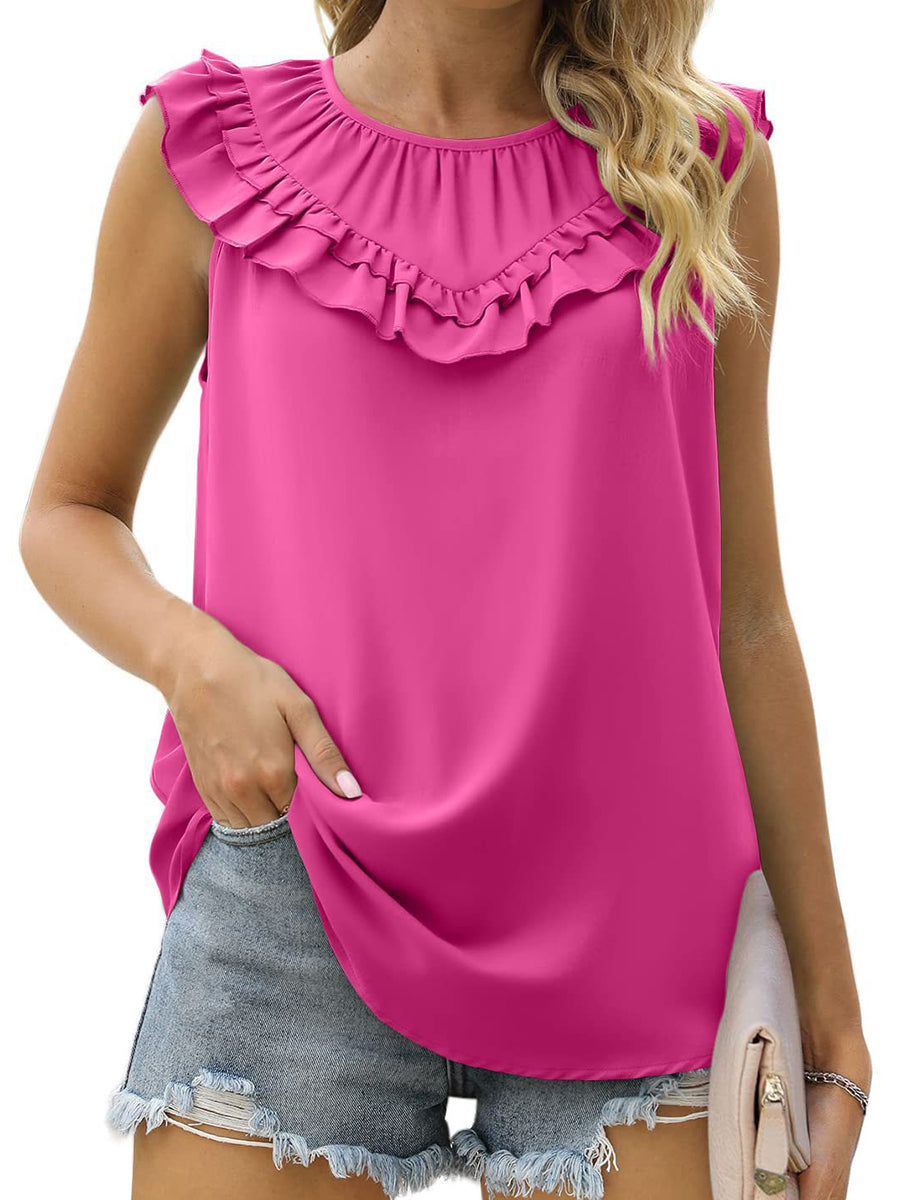 Tank Tops - Tops Pleated Chiffon Solid Sleeveless Tank Top - MsDressly
