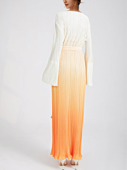 Maxi Dresses - Pleated High Waist Commuting Temperament Maxi Dress - MsDressly