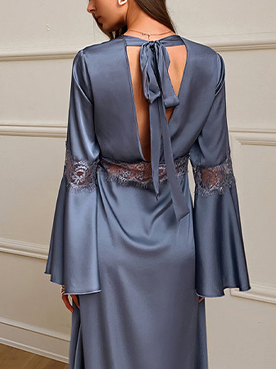 Pajamas - Ice Silk Lace Stitching Backless Sexy Pajama - MsDressly