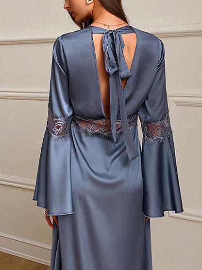 Pajamas - Ice Silk Lace Stitching Backless Sexy Pajama - MsDressly