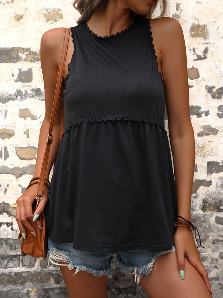 Tank Tops - Tops Fashion Stitching Wood Ear Side Halter Tank Top - MsDressly
