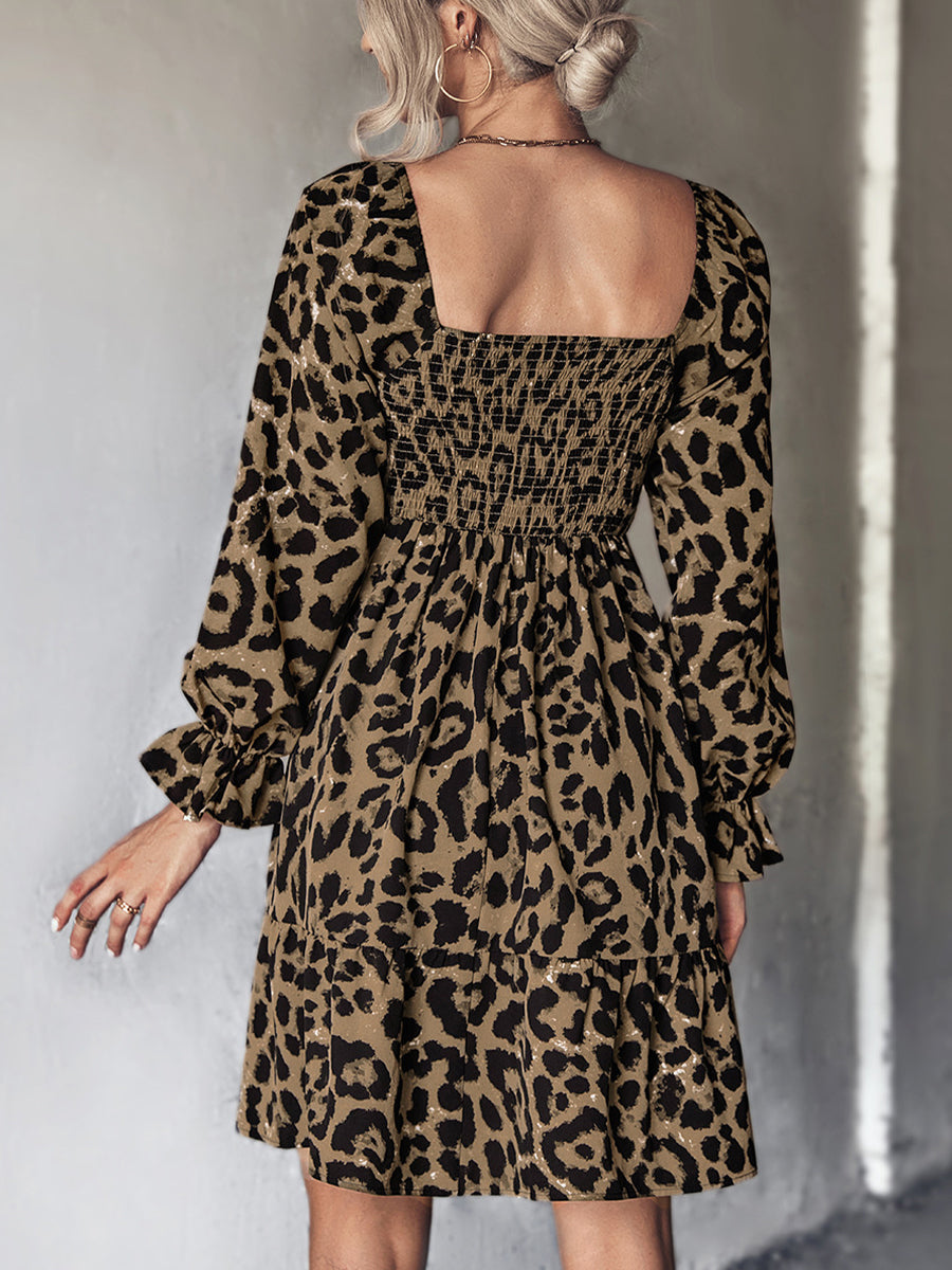 Mini Dresses - Classic Belt Leopard Long Sleeve Mini Dress - MsDressly