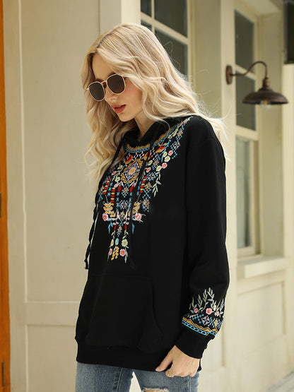 Hoodies - Loose Embroidery Long Sleeve Hoodie - MsDressly