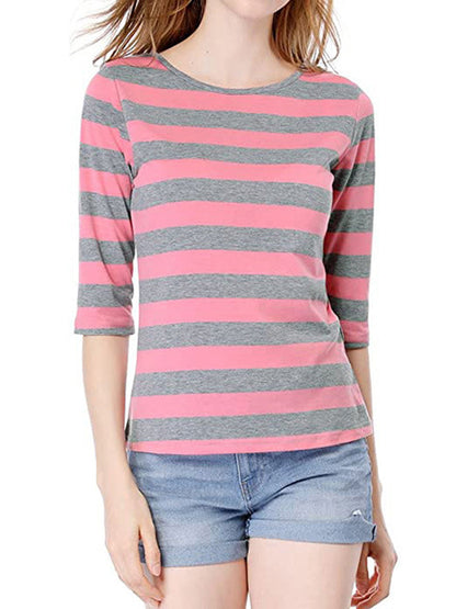 Elbow Sleeves Round Neck Slim Fit Casual Printed T-Shirt