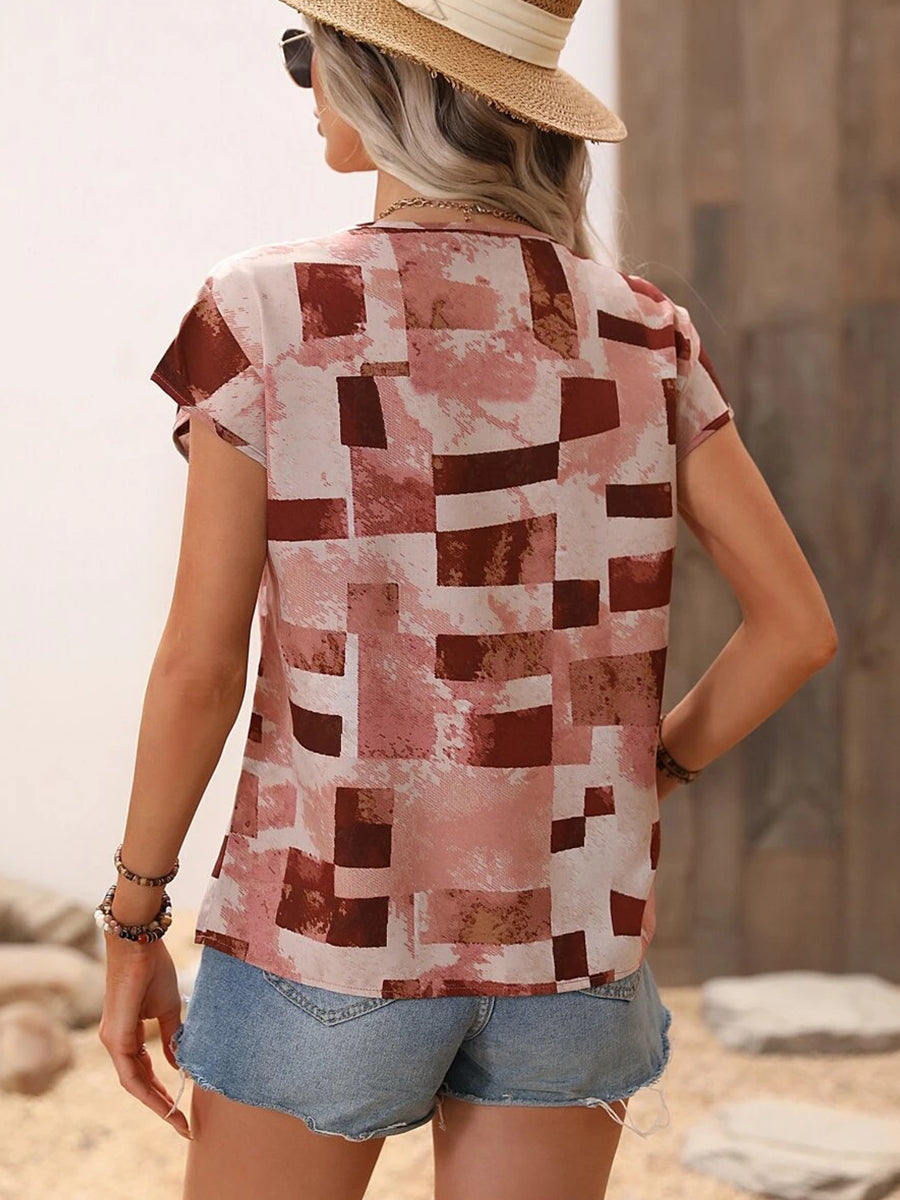 T-Shirts - Fashion Geometric Print Loose Casual T-Shirt - MsDressly