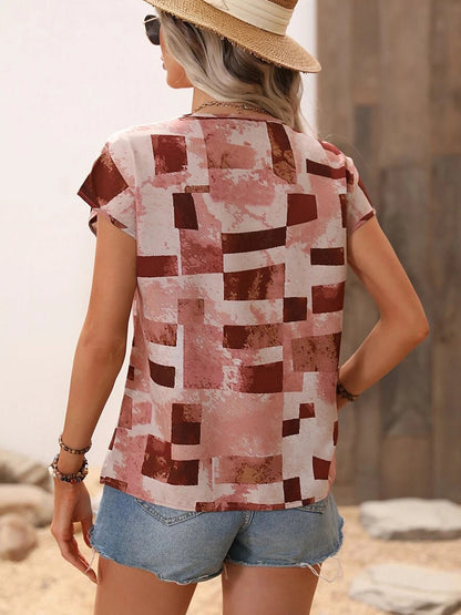 T-Shirts - Fashion Geometric Print Loose Casual T-Shirt - MsDressly