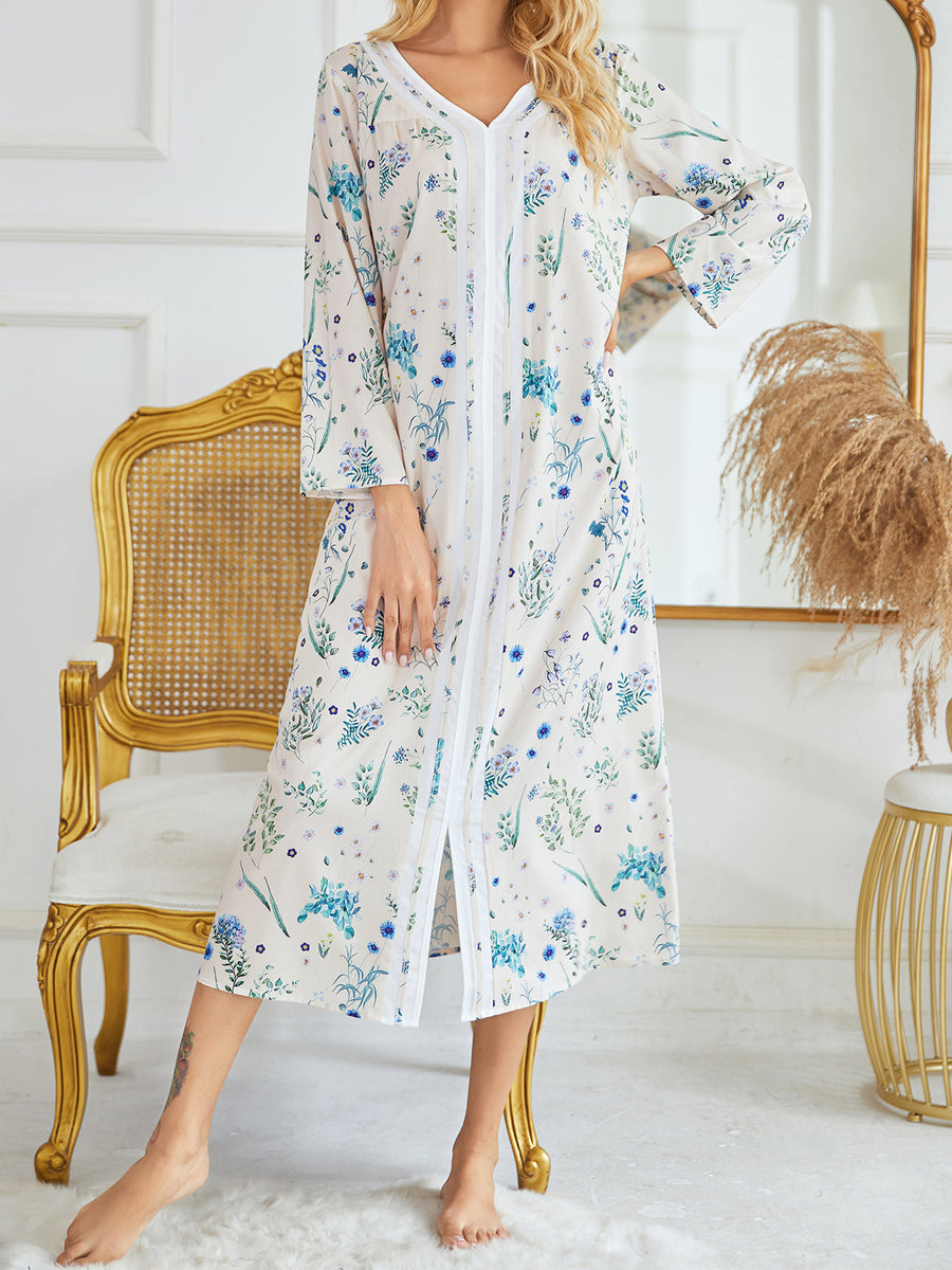 Pajamas - Printed Comfortable Loose Pullover V Neck Pajama - MsDressly