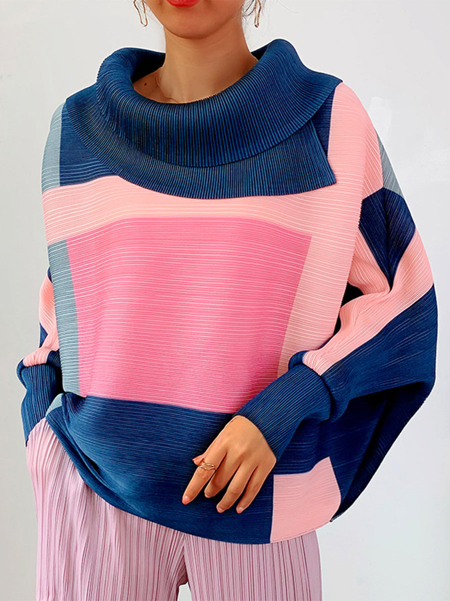 T-Shirts - Pleated Lapel Collar Contrasting Fashion T-Shirt - MsDressly