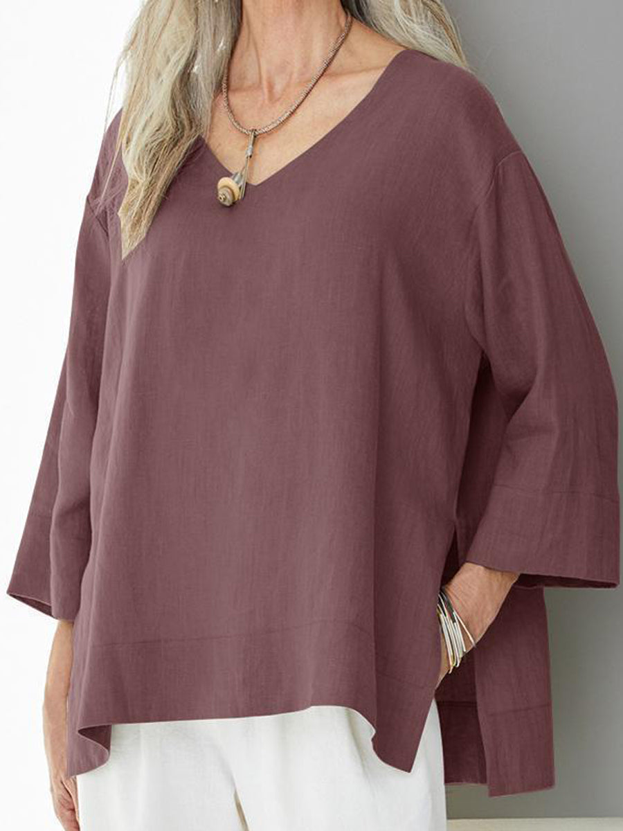 T-Shirts - Comfortable Stitching Side Slit 3/4 Sleeves T-Shirt - MsDressly