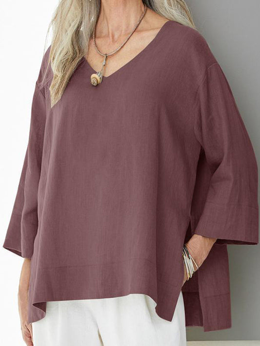 Comfortable Stitching Side Slit 3/4 Sleeves T-Shirt