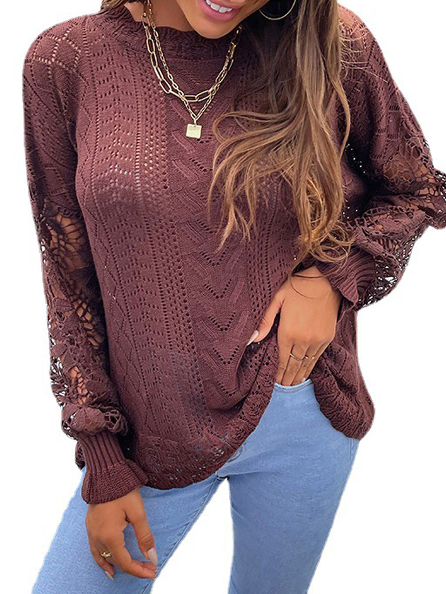 Sweaters - Stylish Lace Trim Panel Knit Cutout Sweater - MsDressly