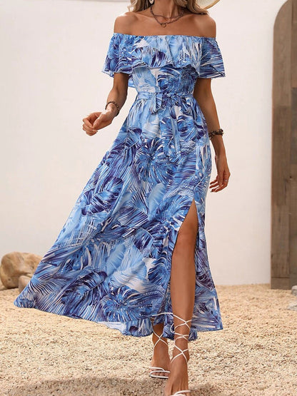 Maxi Dresses - Fashion Print Sexy Slit High Waist Maxi Dress - MsDressly