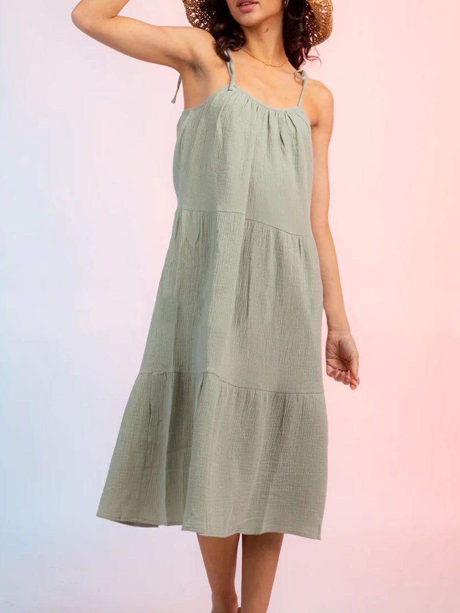 Midi Dresses - Candy Solid Color Stitching Sling Midi Dress - MsDressly