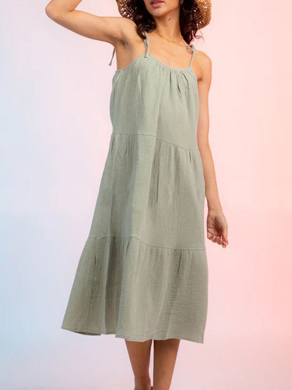 Midi Dresses - Candy Solid Color Stitching Sling Midi Dress - MsDressly