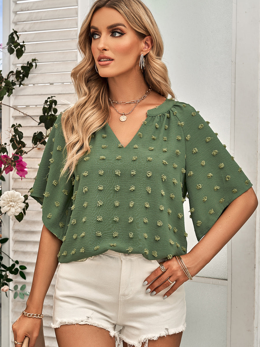 T-Shirts - Casual Style Solid Color V-Neck T-Shirt - MsDressly