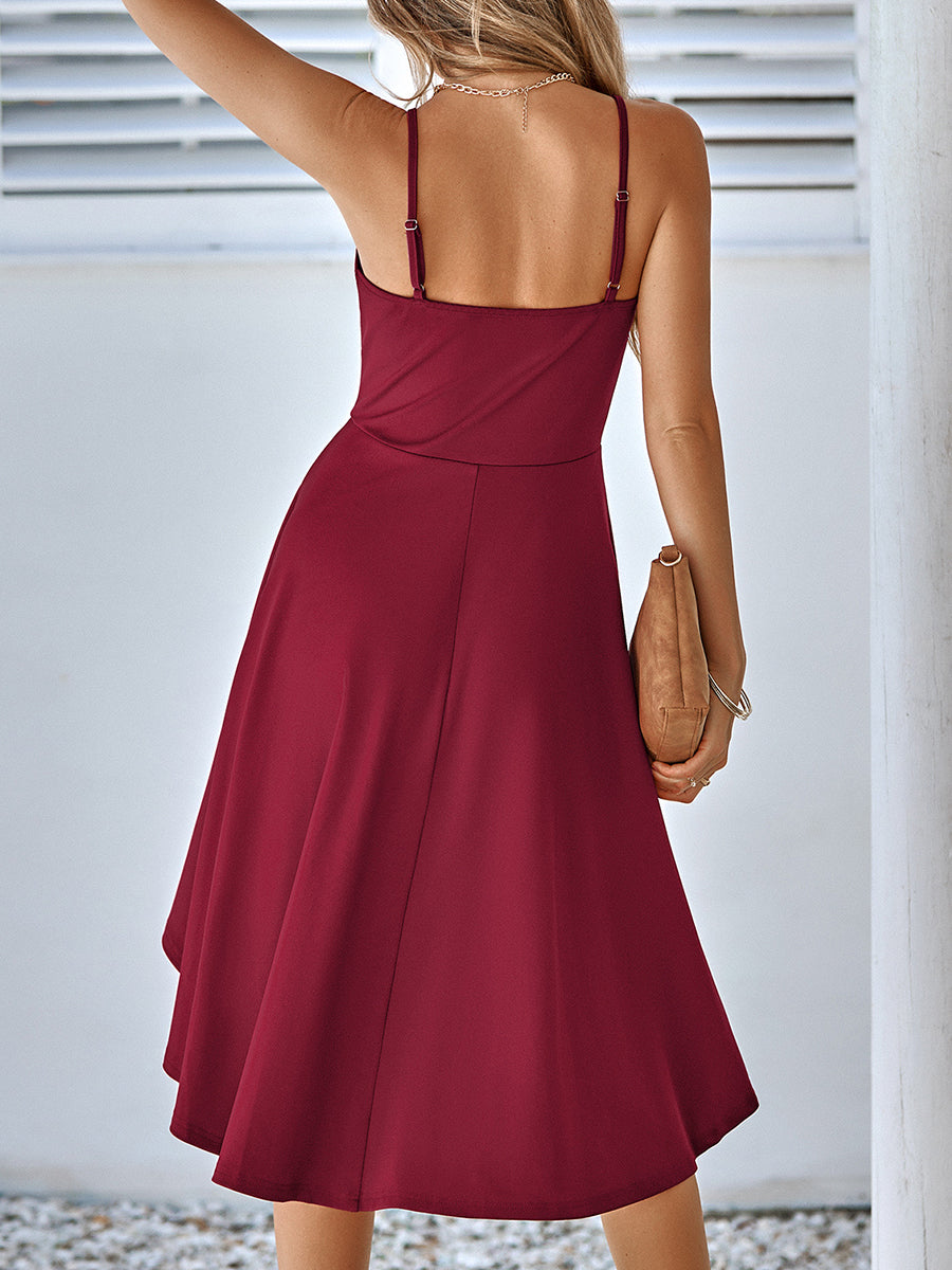 Midi Dresses - Casual Ruffles Solid Color Sling Midi Dress - MsDressly