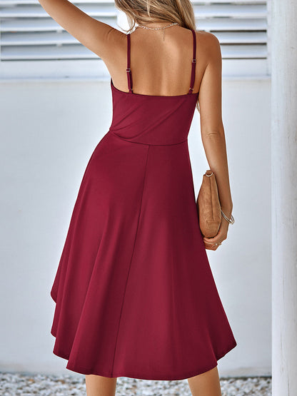 Midi Dresses - Casual Ruffles Solid Color Sling Midi Dress - MsDressly