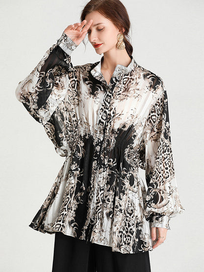 Plus Blouses - Size Curve Blouses Fashion Western Style Print Waist Blouse - MsDressly