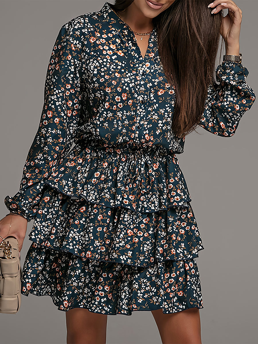 Mini Dresses - Fashion Personality Retro Floral Long Sleeve Mini Dress - MsDressly