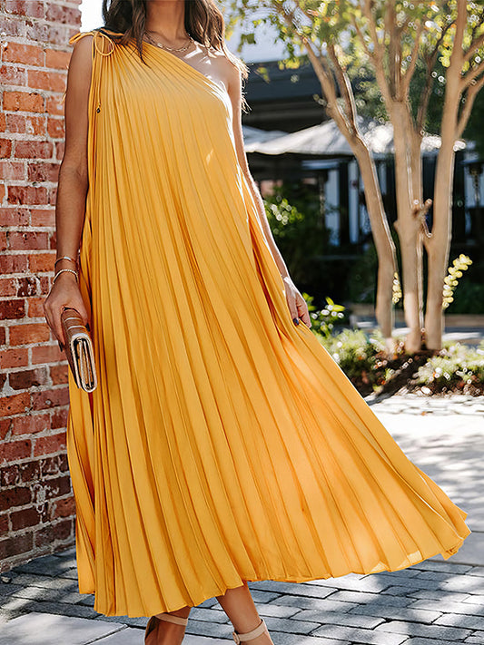 One Shoulder Temperament Commuting Irregular Midi Dress