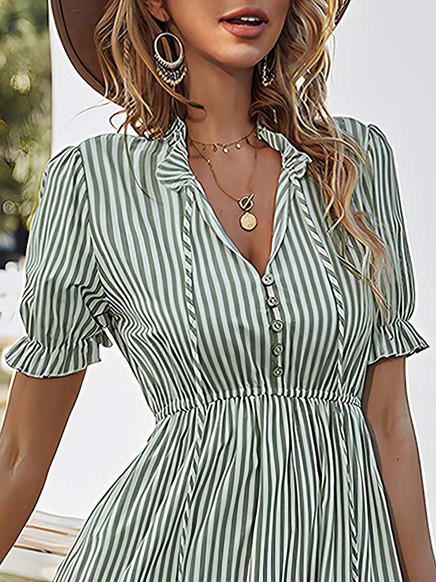 Midi Dresses - Fashion Striped Temperament Midi Dress - MsDressly