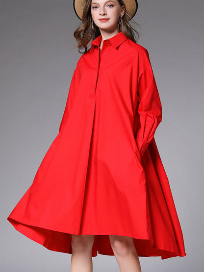 Plus Mini Dresses - Size Curve Dresses Plus Size Loose Lapel Collar Long Sleeve Mini Dress - MsDressly