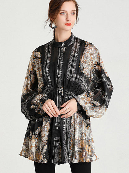 Plus Blouses - Size Curve Blouses Fashion Western Style Print Waist Blouse - MsDressly