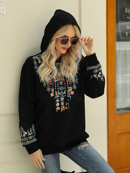 Hoodies - Loose Embroidery Long Sleeve Hoodie - MsDressly
