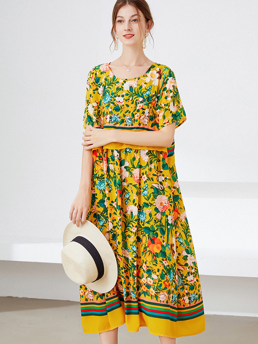 Plus Midi Dresses - Size Curve Dresses Printed Temperament Slim Midi Dress - MsDressly