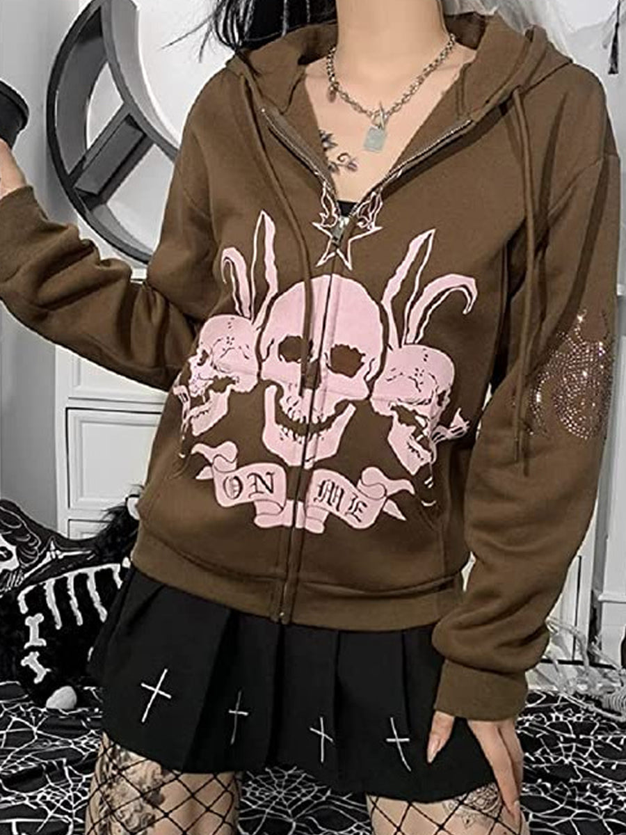 Hoodies - Spider Skull Print Goth Harajuku Punk Hoodie - MsDressly