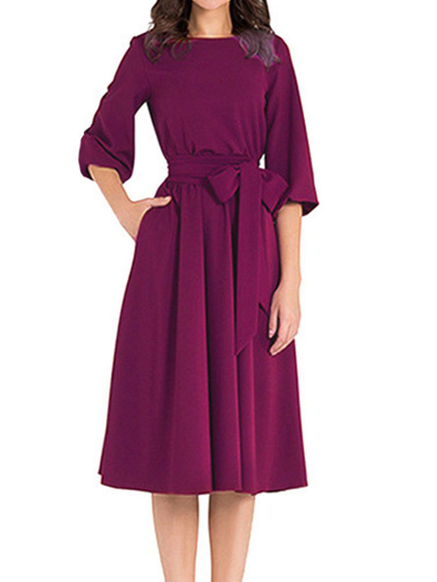 Midi Dresses - Elegant Work Sheath Long Sleeve Midi Dress - MsDressly