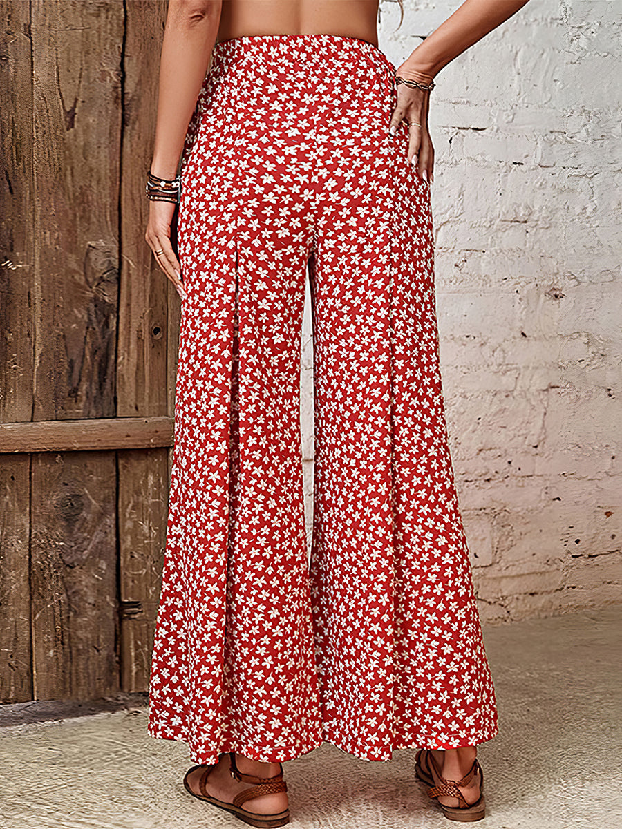 Pants - High Waist Floral Loose Flared Wide Leg Pants - MsDressly