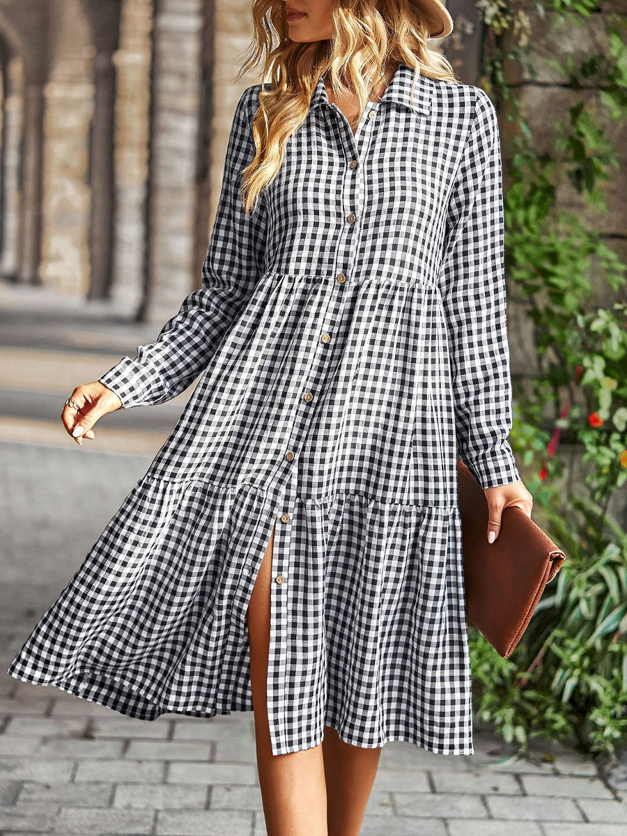 Midi Dresses - Elegant Casual Commuter Striped V Neck Midi Dress - MsDressly