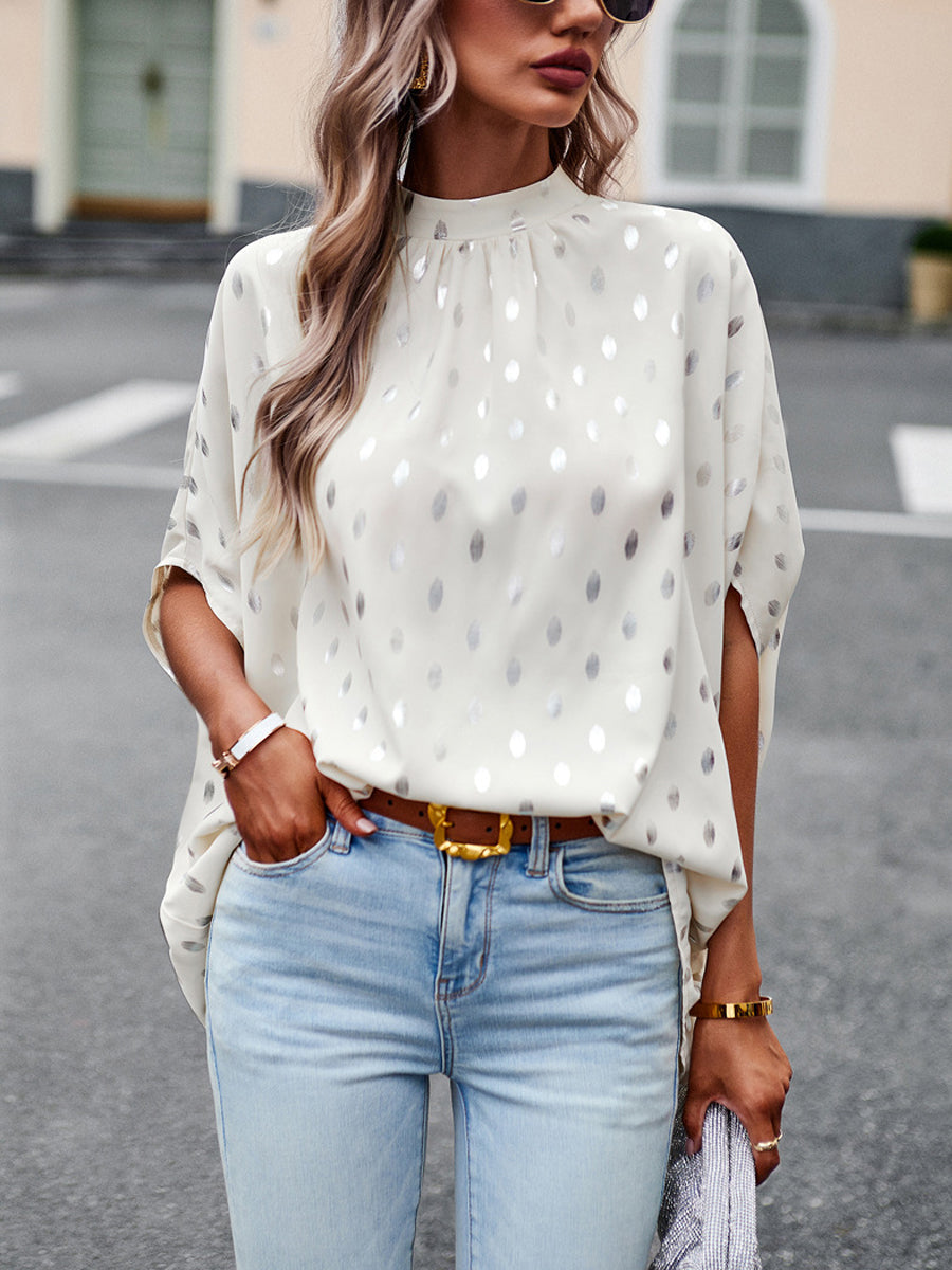 Blouses - Loose Stand Collar Elegant Commuting Long Sleeved Blouse - MsDressly