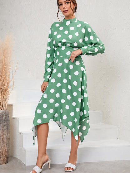 Midi Dresses - Unique And Chic Style Irregular Polka Dot Long Sleeve Midi Dress - MsDressly